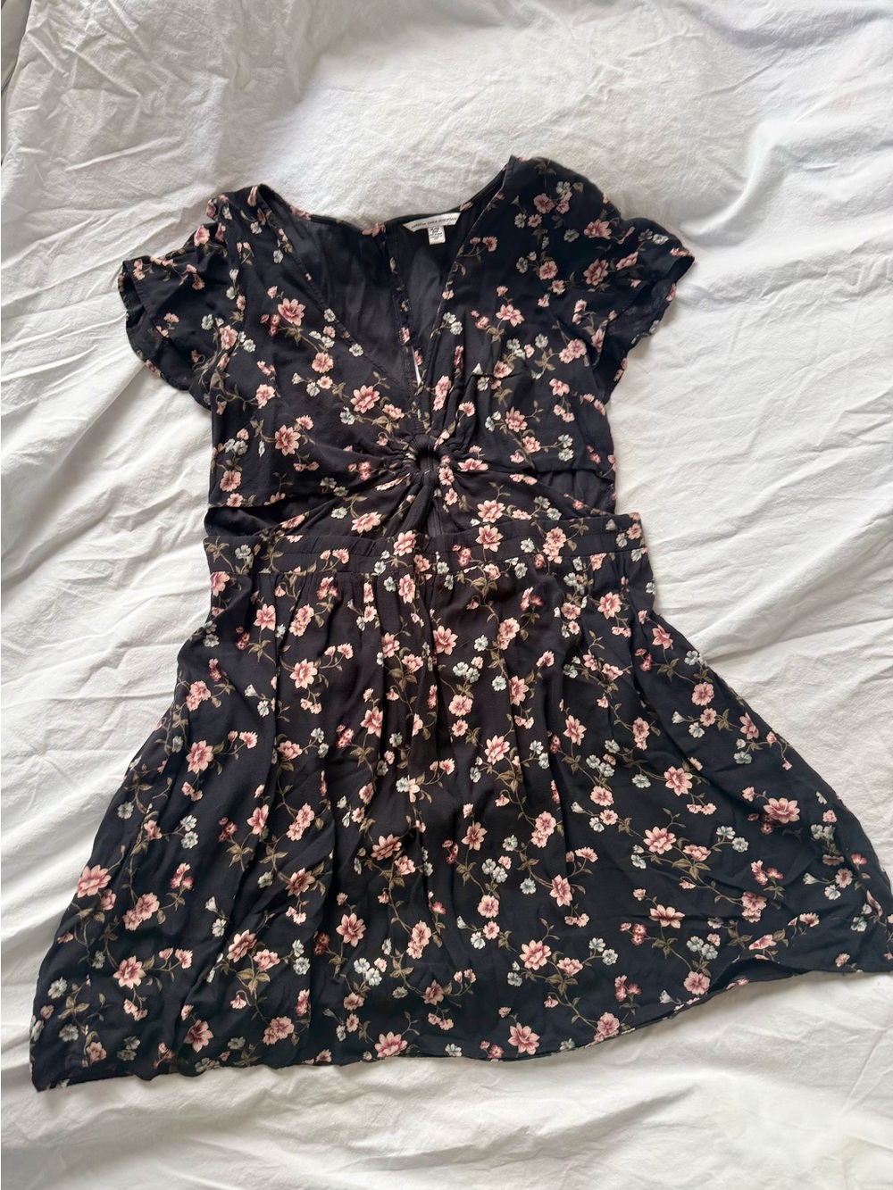 Vintage 00’s AE Black Floral Cut-Out Women's Dress - Pink Blossom Print